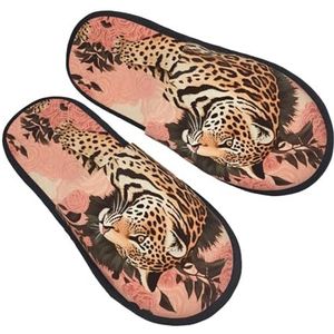 BONDIJ Gestreepte Luipaardprint Slippers Zachte Pluche Huispantoffels Warme Slip-on Slides Gezellige Indoor Outdoor Slippers voor Vrouwen, Zwart, one size