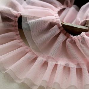 Zachte geplooide dubbele laag tule kant kleding huis textiel stoffen accessoires DIY kinderen pofrok ruches manchet naaien decoratie-roze-1 yard