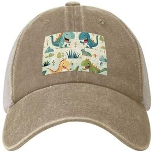 Leuke kleine baby dinosaurus cowboy mesh honkbalpet, polohoed, trucker, uniseks stijl hoofddeksels, snapback verstelbaar, mannen vrouwen zwart, natuurlijk, Eén Maat