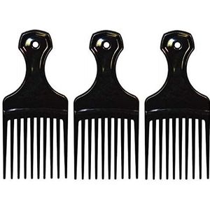 Comfort Axis Plastic Mini Kam en Lift Haar Pick, 3 Pack, Zwart