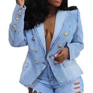 Dames Spijkerjasje Revers Lange Mouwen Knopen Overgangsjas Spijkerjasje Lente Vakantie Jas Casual Uitloper Dames Vintage Spijkerjasje Denim Vrijetijdsjasje (Color : Light Blue, Size : XXL)