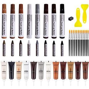 SEISSO laminaat reparatieset, houtvuller, 43-delige houtplamuur reparatieset, stiften en waskrijtjes met slijper, houtmarker, parket reparatieset voor scheuren, gaten, krassen