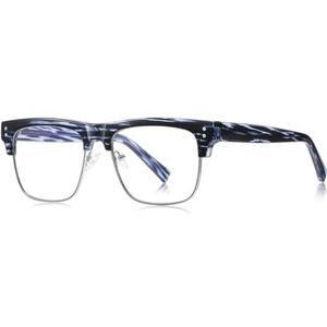 moomoobird Big Frame Bril Blauw Licht Blokkeren TR90 Metalen Vierkante Bril Frame voor Mannen Trendy, Blauw Patroon Zilver
