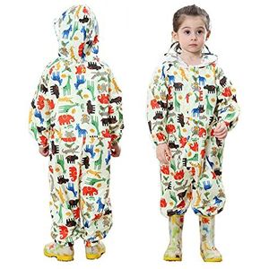FILOWA Regenjas Kinderen Meisjes Regenjassen met Capuchon Regenkleding Lichtgewicht Overall Waterdicht Regenpak Draagbaar Ademend PVC Transparante Hoed Rand Rits Gesp 1-3 Jaar, Dinosaurus Patroon
