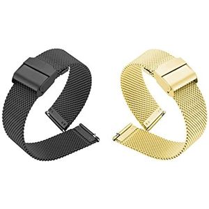 Milan Mesh Metalen Horlogeband 2 Stuks, 10MM 12MM 14MM 16MM 18MM 20MM 22MM -Snelle Release- Vervangingsarmband Voor Slimme Horloges (Color : Black+Gold, Size : 17MM)