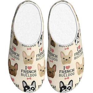 EdWal I Love Franse Bulldog print winter warme pantoffels indoor anti-slip pluche pantoffels ontspannen thuis voor vrouwen mannen, Zwart, 37.5 EU