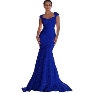 ORBITRAY Dames cape mouwen glitter lange prom party jurken zeemeermin 2024 maxi pailletten avondjurk met trompt sleep, Royal Blauw, 18