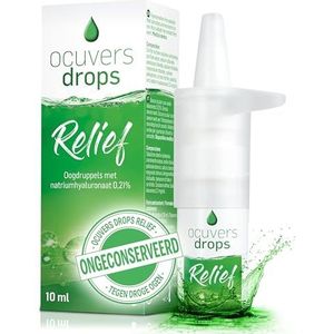 Ocuvers 0,21% Hyaluron oogdruppels zonder conserveermiddelen - 10ml oogdruppels tegen droge, tranende en rode ogen, inclusief elektrolyten. Speciaal geschikt voor contactlenzen.