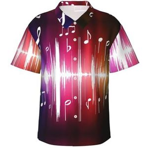 Muziek Print Leuk Hawaiiaans shirt voor mannen Casual Korte Mouw Button Down Shirts Zomervakantie, Zwart, S