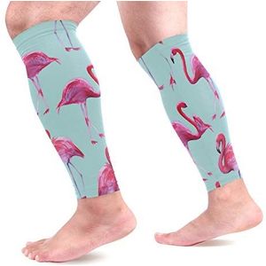 EZIOLY Roze flamingo's sport kalf compressie mouwen been compressie sokken kuitbeschermer voor hardlopen, fietsen, moederschap, reizen, verpleegkundigen