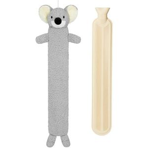 Warmwaterkruik met dierlijke fleece hoes 1 of 2 liter inhoud natuurlijk rubber lange warmwaterkruik pluche schattig dier hoes gezellige geschenken (Koala Long)