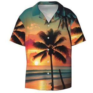 OdDdot Tropisch strand palmboom print heren overhemden atletische slim fit korte mouw casual business button down shirt, Zwart, 3XL