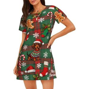 Zelinge Vrouwen Nachtjapon Nachthemd Womens Pyjama Shirt Jurk T-shirt Nachtkleding S-3XL, Groen Rood Geruite Kerst Element, S