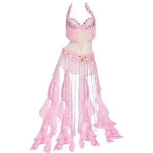 purpleq Dames Buikbuik Carnaval Dansjurk Professionele Indiase Bollywood Halloween BH en Riem Zeemeermin Kostuum 2-delig, roze, L