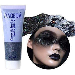 Prreal Body Glitter Gel 50ml, Mermaid Sequins Chunky Glitter Liquid Kit, Long-Lasting Glitters Powder for Festival Masquerade Birthday Makeup #Black