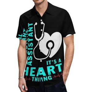 Medische assistent hart casual herenoverhemden korte mouw met zak zomer strand blouse top L