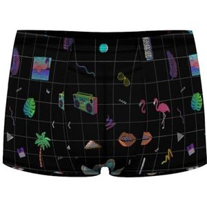 Flamingo, tropische bladeren, palmboom, boombox, zwembad heren boxerslips sexy shorts mesh boxers ondergoed ademende onderbroek string