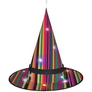 OdDdot Regenboog gekleurde gestreepte heksenhoed - LED gekleurd licht, geschikt voor Halloween, Kerstmis, rollenspel en meer