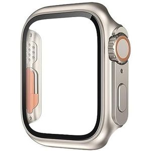 SERDAS Glazen hoesje voor Apple Watch 44 mm 45 mm 41 mm 40 mm 42 mm 38 mm schermbeschermer cover verandering ultra bumper iWatch-serie 8 7 SE 6 5 3 (kleur: titanium goud, maat: 45 mm)