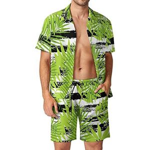 Zomer Tropische Boom Bladeren Hawaiiaanse Sets voor Mannen Button Down Korte Mouw Trainingspak Strand Outfits 2XL