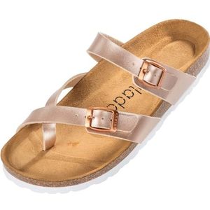 Palado Cres Matt damesslippers, extra comfortabele sandalen, pantoffels met natuurkurk, made in EU, met zool van suède, Metallic Rose Roze, 44 EU