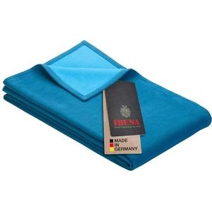 Ibena Stockholm Bio wollen deken 140x200 cm - 100% katoen, Made in Germany, katoenen deken turquoise blauw tweekleurig