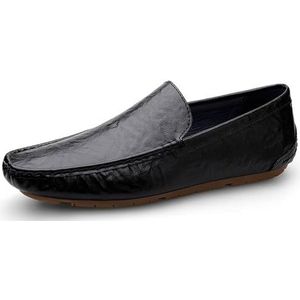 Loafers for heren, leren loafers met ronde neus, antislip, comfortabel, antislip, trouwmode instappers (Color : Black, Size : 43 EU)