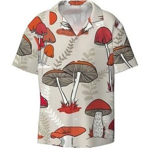 OdDdot Rode paddenstoelen Print Heren Overhemden Atletisch Slim Fit Korte Mouw Casual Business Button Down Shirt, Zwart, XL