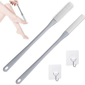 2 stuks teenreinigingsborstel, siliconen voetschrobber voor douche met 15,7 inch lange steel, zachte reinigingsbadborstel, voetreiniger, scrub, voetverzorging voor senioren, ouderen, mannen en vrouwen