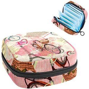 Vrouwen Maandverband Pads Handtas Dames Menstruatie Cup Pouch Meisjes Draagbare Tampon Opbergtas Eiffeltoren Fiets Periode Pouch met Rits