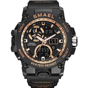 Mens Digital Horloges, Quartz elektronische duale beweging met, buitensport met alarmdatum LED Multifunctionele voor mannen horloges,Black gold
