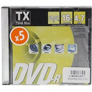 Pack de 5 dvd-r 4.7go tx think xtra 16x slim