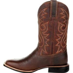 Lmtossey Heren westerse cowboylaarzen kunstleer winterschoenen retro laarzen geborduurd heren halfhoge laarzen, Bruin, 43 EU