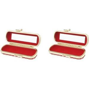 Lederen Lipstick Lipgloss Case Opbergdoos Balsem Houder met Spiegel Rood, 2 Set (Rood), as described, als beschrijving