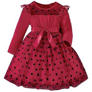 Fucouture Peutermeisjesjurk, 12 M-4T, lange mouwen, peuters, meisjes, lange mouwen, prints, prinses, kant, dansjurk, feestjurk, kinderkleding, D-rood., 3-4 Jaren