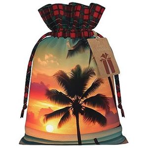 Tropical Beach Palm Tree Herbruikbare Gift Bag - Trekkoord Kerst Gift Bag, Perfect voor Feestelijke Seizoenen, Kunst & Craft Tas