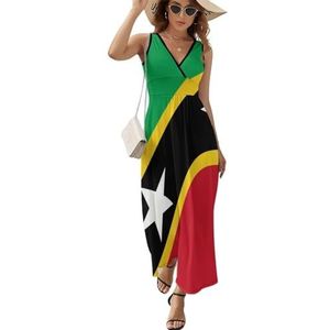 Saint Kitts en Nevis vlag maxi-jurk voor dames mouwloze lange zomerjurken strandjurken A-lijn XL