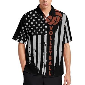 Volleybal vlag zomer heren shirts casual korte mouw button down blouse strand top met zak 3XL