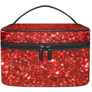 Make-up Organizer Bag, Reizen Make-up Tas Organizer Case Draagbare Cosmetische Tas voor Vrouwen en Meisjes Toiletartikelen Rood Glitter Pailletten Patroon, Meerkleurig, 22.5x15x13.8cm/8.9x5.9x5.4in