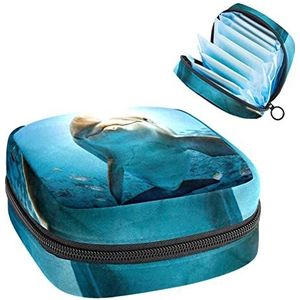 Periode Pouch Draagbare Tampon Opbergtas,Tampon Houder voor Portemonnee Vrouwelijke Product Organizer,Dolfijn onder zee, Meerkleurig, 4.7x6.6x6.6 in/12x17x17 cm