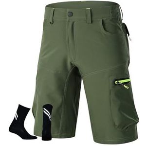 MTB Shorts Voor Heren,losse Pasvorm, Ademend, Zakken Met Rits, Buitensporten, Pak Sokken(Green,XXXXX-Large)