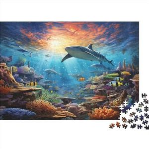 Sharks Vierkante puzzelspel, klassieke puzzel, houten puzzel, verminderde druk, moeilijke maritieme wereldpuzzel voor volwassenen en jongeren, 1000 stuks (75 x 50 cm)