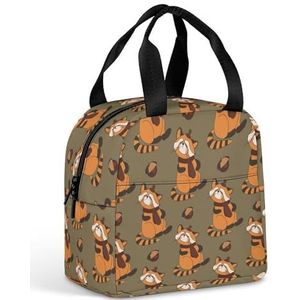 Herfst Patroon Met Rode Panda Geïsoleerde Lunch Tas Herbruikbare Lunchbox Koeler Maaltijd Prep Tote Organizer voor Vrouwen Mannen Picknick Wandelen