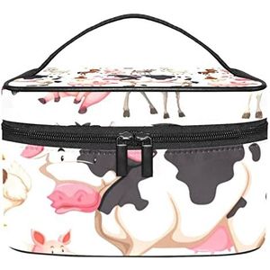 Boerderij Dieren Koe Varken Schapen Paard Haan Make-up Organizer Bag, Reizen Make-up Tas Organizer Case Draagbare Cosmetische Tas voor Vrouwen en Meisjes Toiletartikelen, Meerkleurig, 22.5x15x13.8cm/8.9x5.9x5.4in