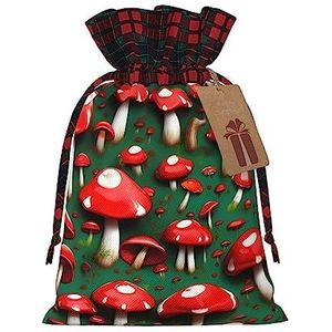 Rode pet paddenstoelen patchwork jute trekkoord geschenktas-artistieke stof geschenkzakje perfect voor feestelijke gelegenheden