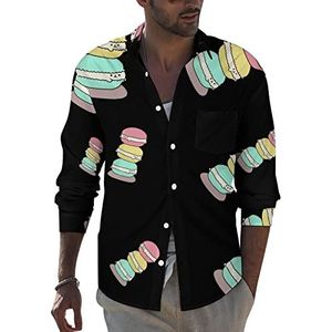 Leuke Macarons heren revers lange mouw overhemd button down print blouse zomer zak T-shirts tops 4XL