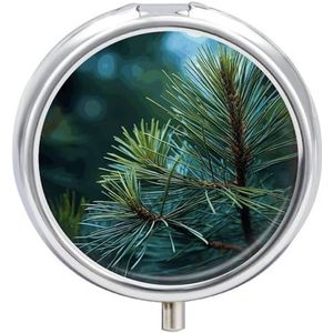 Pijnboom Groene Naalden Pillendoos Waterdichte Draagbare Geneeskunde Pil Case Vochtbestendig Metalen Reizen Pillendoos met 3 Compartimenten Geneeskunde Case