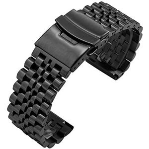 LUGEMA Fijne stalen horlogeband 20mm 22mm zwarte zilveren armband vervangende metalen riem compatibel met heren roestvrijstalen horlogeketen (Color : BLACK WHITE, Size : 22mm)