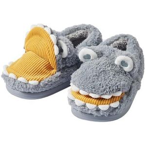 Yimuzche Dinosaurus pantoffels voor vrouwen en mannen, warme pluche pantoffels, perfect voor thuis, slaapkamer, Grijs, 44/45 EU