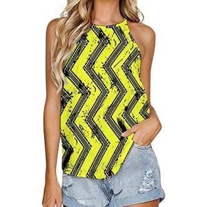 Gele grunge band track zigzag dames tank top zomer mouwloze t-shirts halter casual vest blouse print t-shirt M